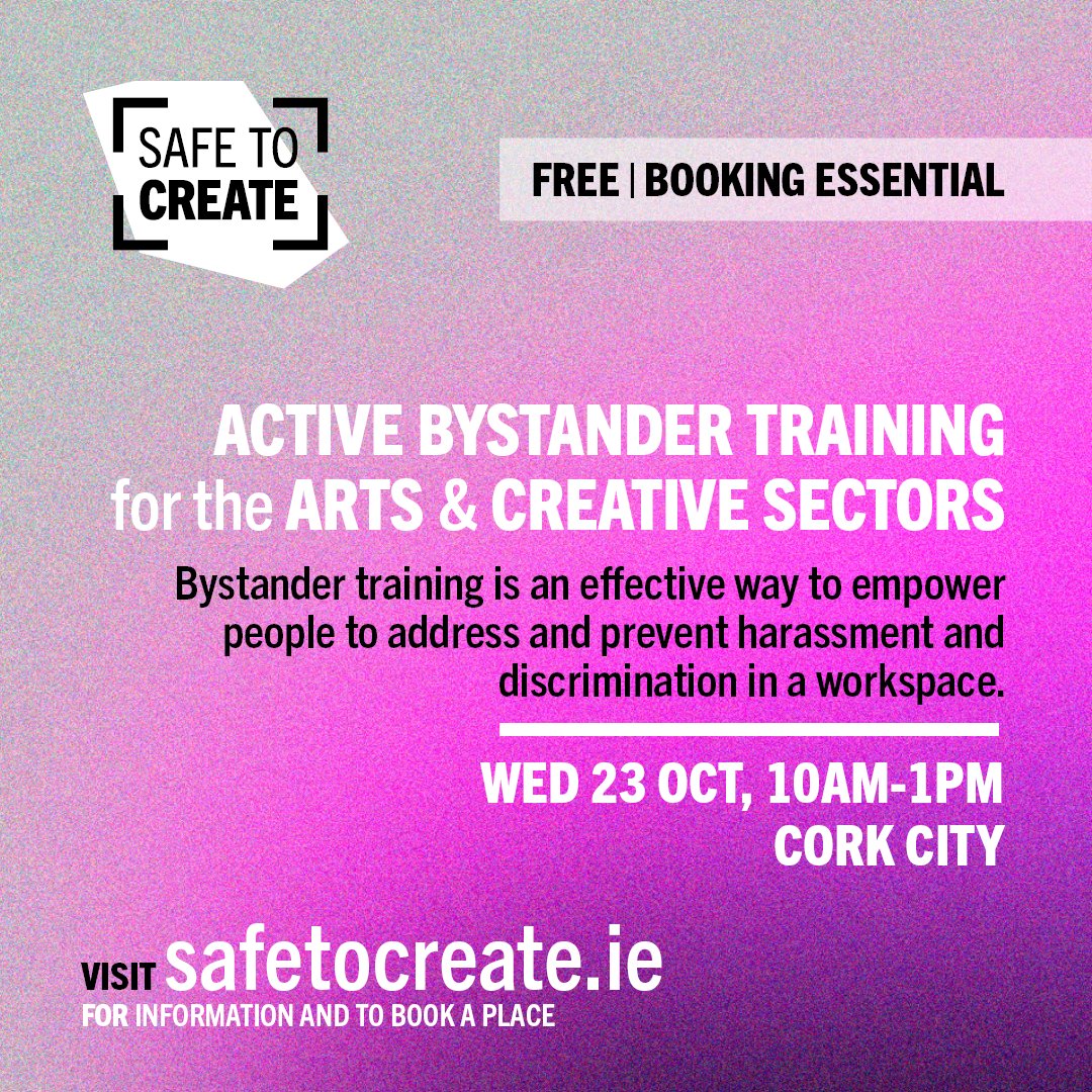 safetocreate_ie's tweet image. ACTIVE BYSTANDER TRAINING 
for the Arts &amp;amp; Creative Sectors 
with Professor Louise Crowley and Olwen Dawe
Free, register to attend
Book your place now: 
loom.ly/-_rpsvY