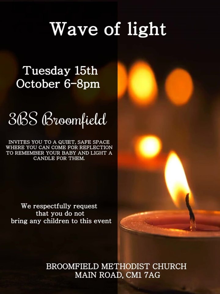 TrinityChelmsf1's tweet photo. Baby Loss Awareness Week at Broomfield Methodist Church. Friday 11th October 3-5pm and Tuesday 15th October 6-8pm. Please share with friends and family who have sadly experienced this devastating loss. https://t.co/aur0d3XqXm