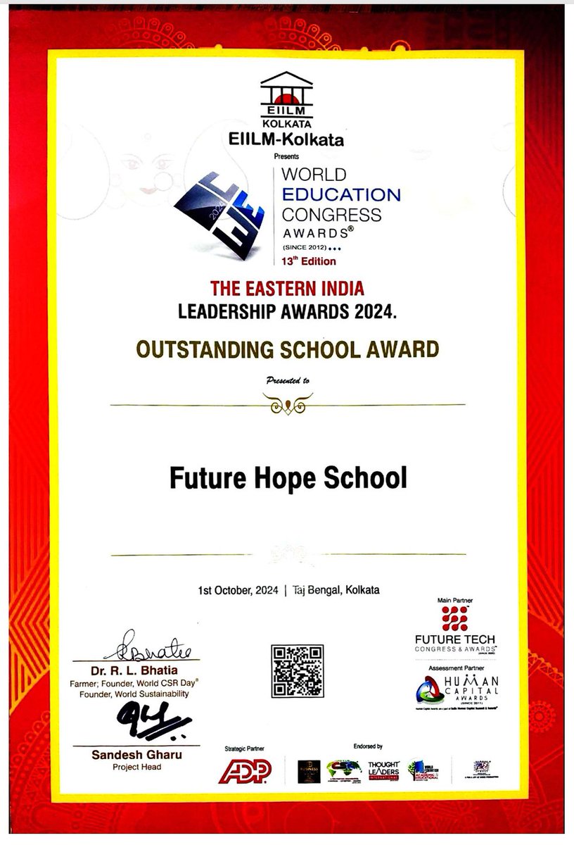 "Outstanding School Award"
We are honored to have received the prestigious Eastern India Leadership Award 2024. While our children are an incredible motivation, it's also special to receive recognition such as this. #eastindialeadershipawards #outstandingschoolaward