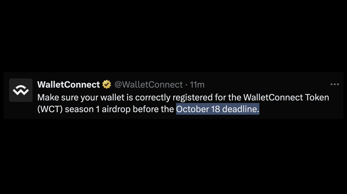 Airdrop Official 🦇🔊 (@its_airdrop) on Twitter photo For WalletConnect S1 airdrop, the deadline is Oct 18th
So, make sure to register your wallet before that
🪂 airdrop.walletconnect.network
If you don't know...
<a href="/WalletConnect/">WalletConnect</a> announced their WCT token.
• Supply: 1B
• Airdrop: 18.5% For WalletConnect S1 airdrop, the deadline is Oct 18th
So, make sure to register your wallet before that
🪂 airdrop.walletconnect.network
If you don't know...
<a href="/WalletConnect/">WalletConnect</a> announced their WCT token.
• Supply: 1B
• Airdrop: 18.5%