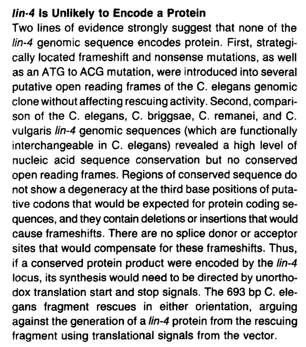 StearnsLab's tweet image. Congrats to Ambros and Ruvkun! Read the original papers, which appeared together in 1993:

pubmed.ncbi.nlm.nih.gov/8252621/ 
pubmed.ncbi.nlm.nih.gov/8252622/

Back then, the finding that small RNAs - not protein - produced at one locus could control protein expression from another was big news!