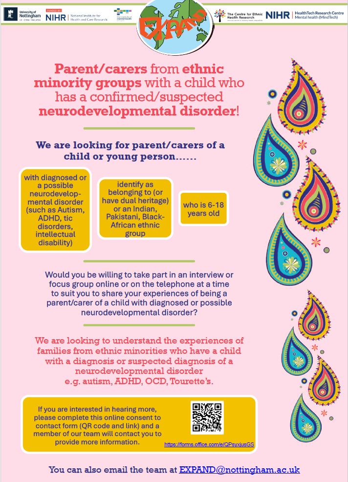 Calling  #Parents of children with a possible or diagnosed Neurodevelopmental Disorder (e.g. #ADHD #ASD +others!) who identify as #BlackAfrican #Indian #Pakistani.
Research  - sign-up here: forms.office.com/e/QPsyxjusGS

#BlackHistoryMonth2024 #RepresentationMatters #EqualityforAll