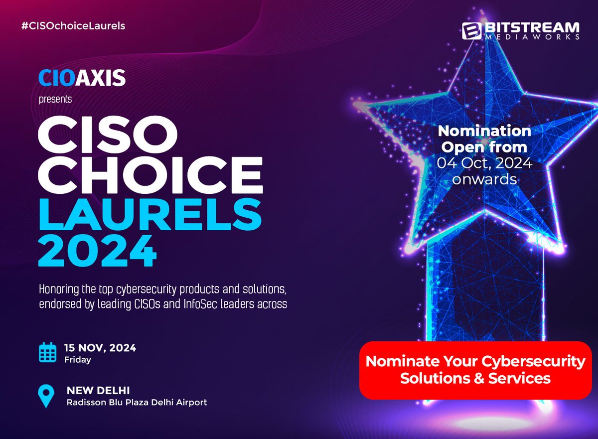 🥁Announcing #CISO #Choice #Laurels 2024! Honoring the top #cybersecurity #products and #solutions, endorsed by leading #CISOs and #InfoSec leaders across #India.

Nominate Your Cybersecurity Solutions &amp; Services: lnkd.in/gEUTePMu

Express Interest: lnkd.in/gnHu4nt5