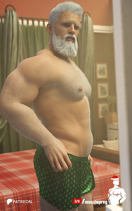 🎅Merry Christmas y'all! (1/3)🫃 Guess who's clearly feeling the after effects of that 'naughty night' #mpreg #musclepreg #barampreg #malepregnancy #bara #pregnantman #Christmas2024 #christmas