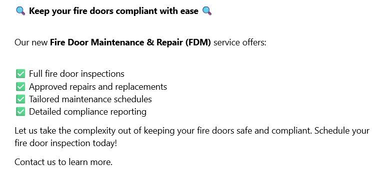 #FireDoorMaintenance #FireSafetyCompliance #BuildingSafety #FCS