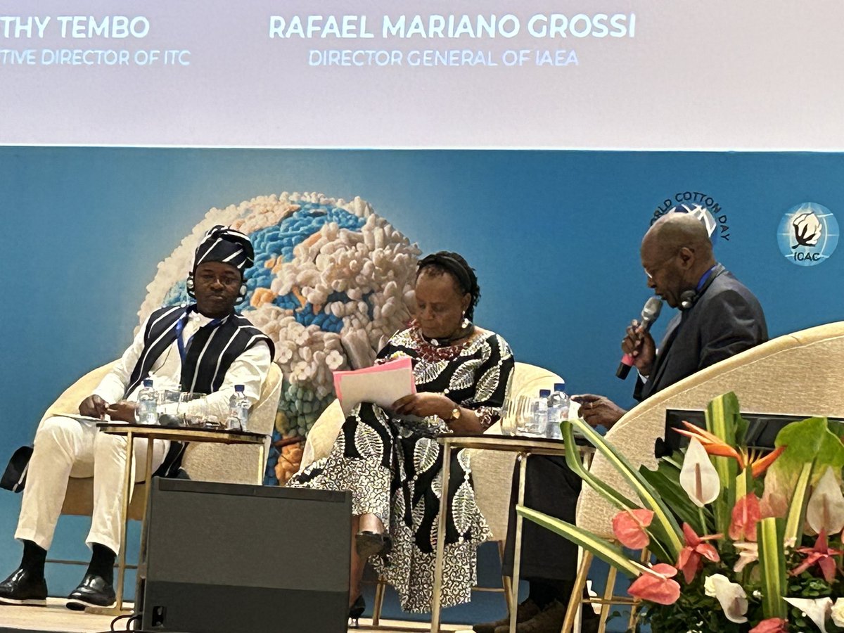 aminatousar's tweet photo. High level panel discussion at @WorldCottonDay with @AngueIsaias country representative of @FAOBenin on sustainable agriculture and local engagement with farmers @UNBenin in action and relevance. https://t.co/a8efkCTBzl