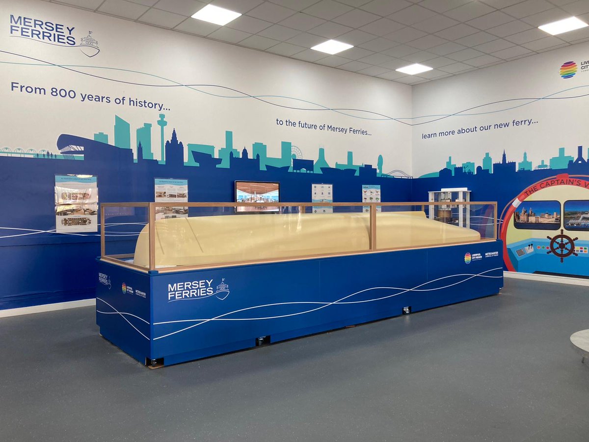 MerseyFerries's tweet photo. 👀 Have you spotted our new display at Seacombe Terminal yet?

Pop down to learn about our new ferry, due in 2026. Our new display includes a replica hull, historic artefacts and you can even discover how many dinosaurs it would take to tip the scales.

 https://t.co/eAcuWJCcL5 https://t.co/AvT6Uzx67D