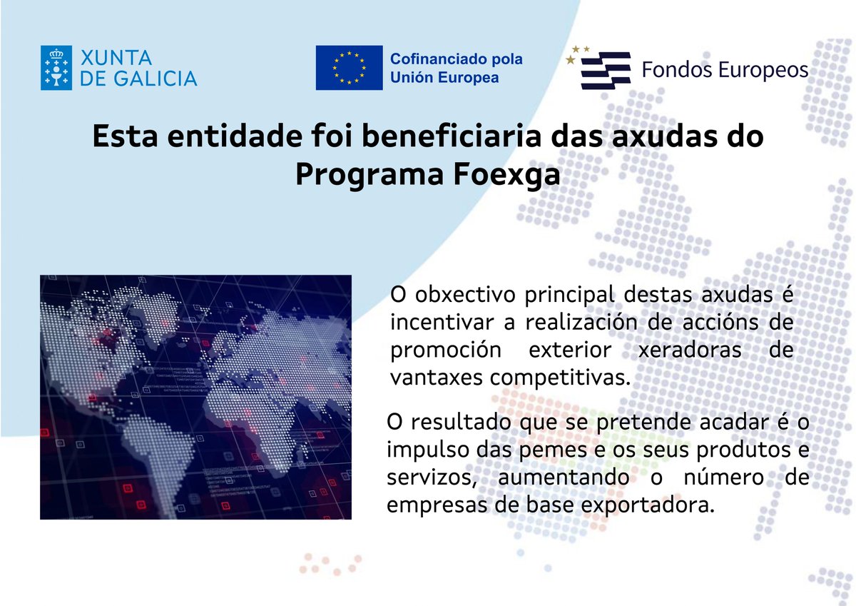 Viña Costeira tamén foi beneficiaria das axudas do Programa Foexga 2024 para a realización de accións de promoción exterior xeradoras de vantaxes competitivas.

#viñacosteira #exportacións #axudas #foexga