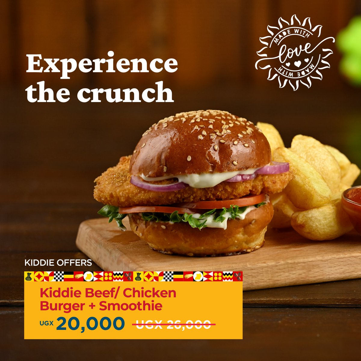 JavaHouseUG's tweet image. Do the little ones have big appetites? Our Kiddie Beef/Chicken Burger + Smoothie combo is a hit!
Get it for UGX 20,000 at any branch or on Glovo.
#JAVAAt10 #MadeWithLove