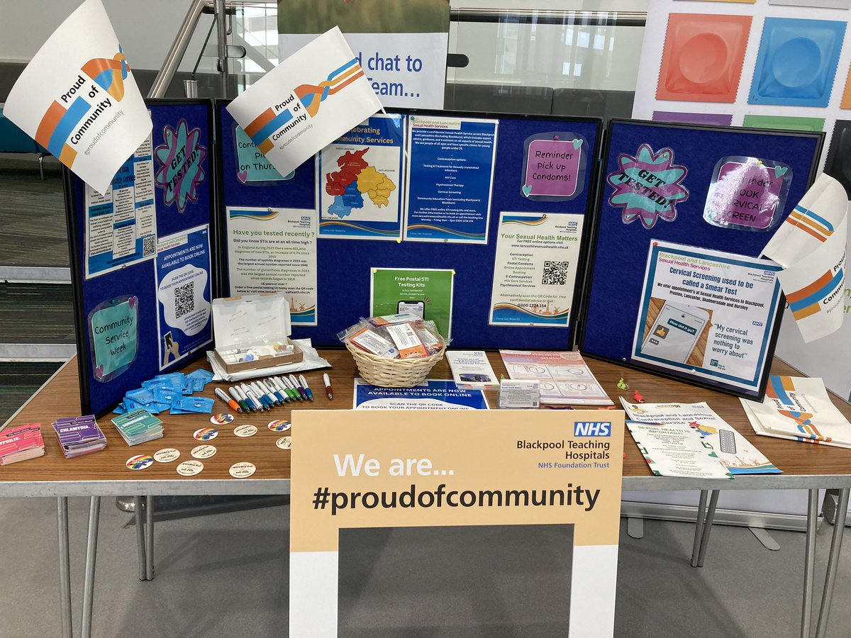 BTHLancsU25SH's tweet photo. Tania is on the Mezzanine of Blackpool Victoria Hospital today for the start of Community Services Week, raising awareness about our service and what we offer in a community setting @BlackpoolHosp #sexualhealth #contraception #condoms #gettested #wellteam #proudofcommunity https://t.co/sONsclTWpX