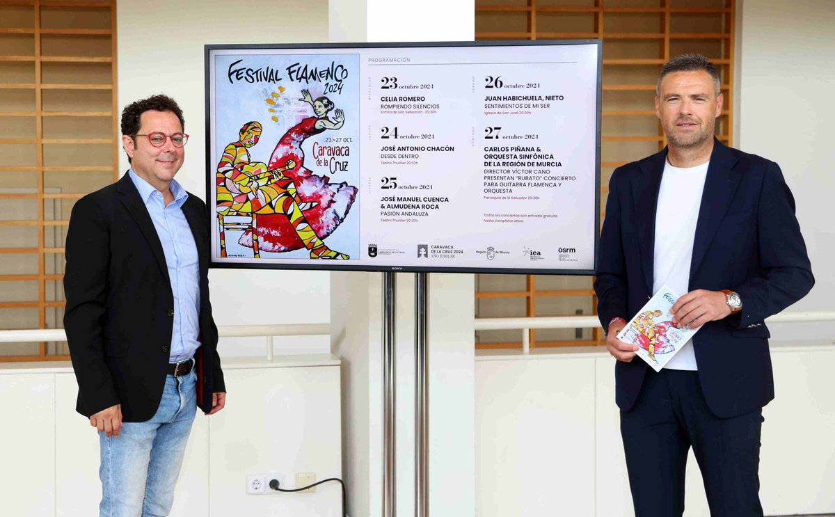 💃 El Festival de Flamenco de #Caravaca ofrecerá del 23 al 27 de octubre cinco conciertos gratuitos de consagrados artistas

El broche de oro lo pondrá la Orquesta Sinfónica de la Región de Murcia y el guitarrista Carlos Piñana: acortar.link/0weuQA

<a href="/ICA_RegMurcia/">Instituto de las Industrias Culturales y las Artes</a>