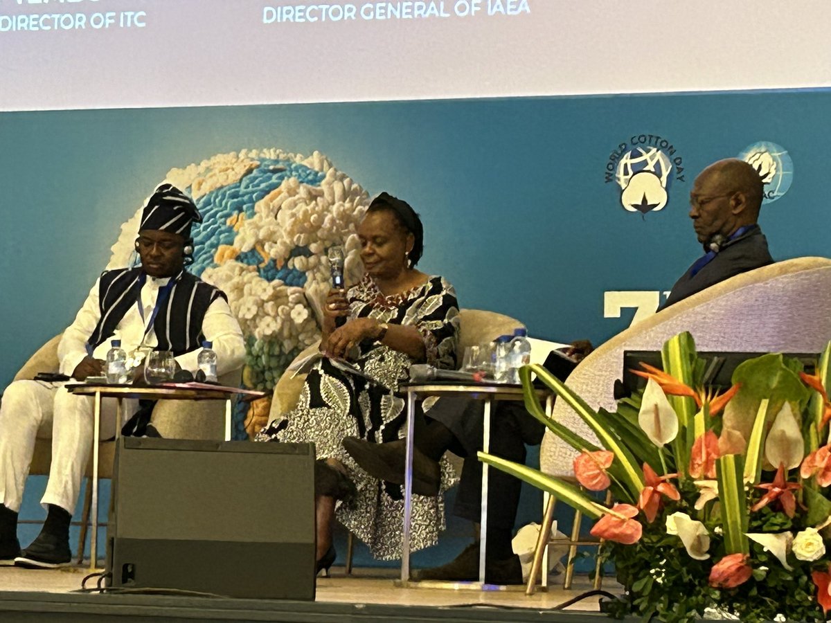 aminatousar's tweet photo. Partnership for Cotton gathering @fifacom_fr @wto and several UN agencies among which @ITCnews @UNIDO @ilo for locally produced cotton and less raw material exports a great way forward adopted by @gouvbenin  and other African countries of C4+ and praised at @WorldCottonDay https://t.co/V5buvMthJW