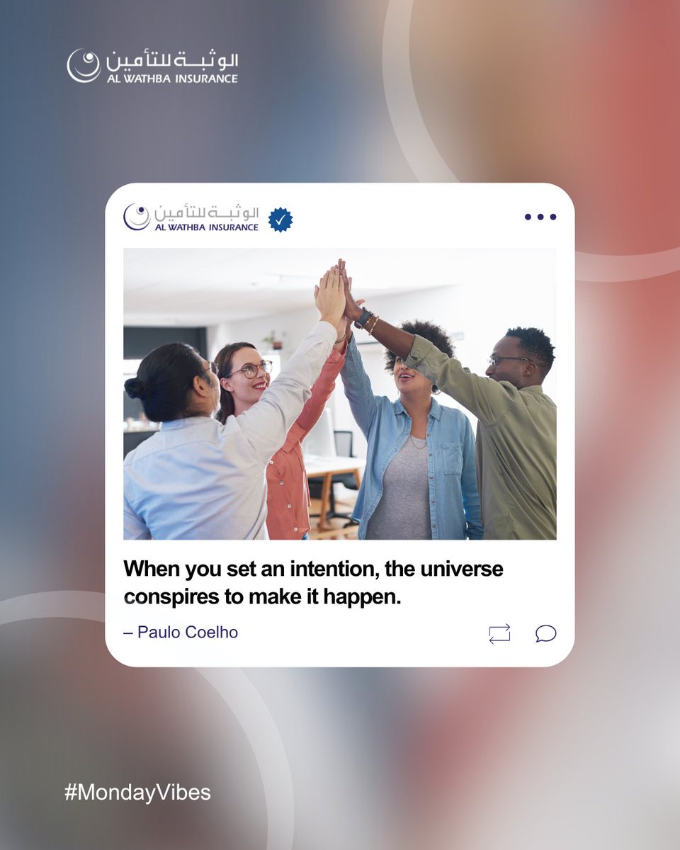 WathbaInsurance's tweet image. With every intention, you're one step closer to greatness. 🌟Trust the process and own this Monday! 💼🚀
 
#PositiveMonday #MindsetShift  #MondaySuccess #AlWathbaInsurance