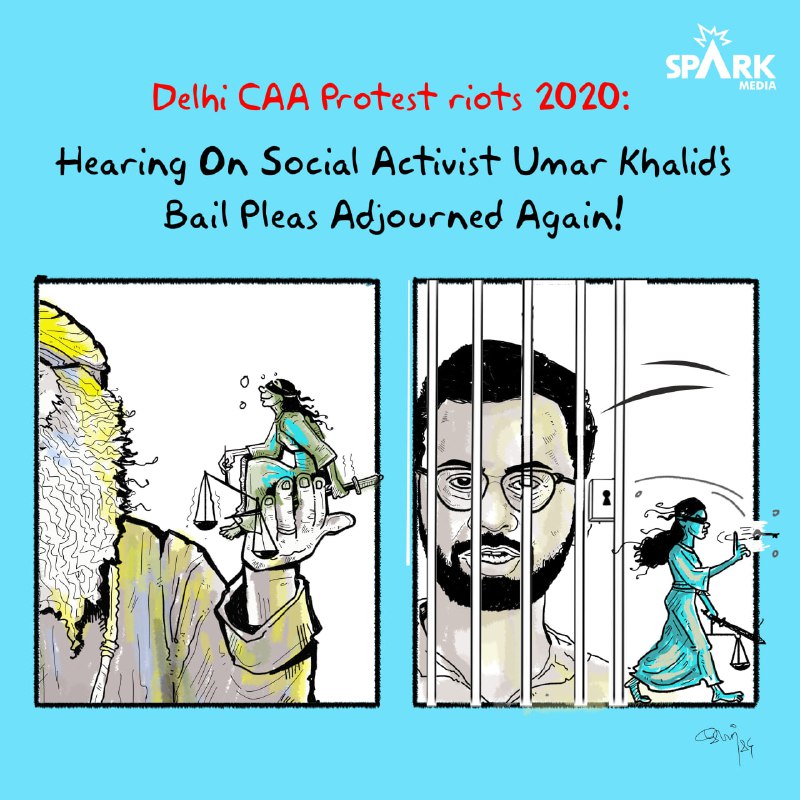 SparkPluz_'s tweet photo. 🎨#SparkToon | Legal Farce!
#SparkMedia | #UmarKhalid | #DelhiHighCourt | #CAAProtest