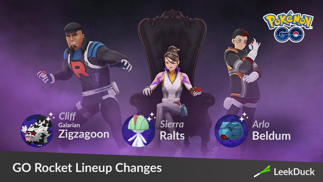 LeekDuck's tweet photo. Team GO Rocket Leaders Cliff, Sierra, and Arlo are using different Shadow Pokémon with the start of the Team GO Rocket Takeover event. 

Trainers will be able to receive a new Special Research and rescue Shadow Heatran from Giovanni. 

Full Details: https://t.co/kcimmIK3Up https://t.co/CpNCD73J0n