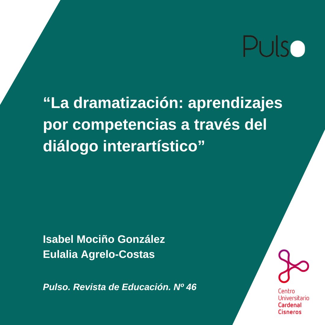 PulsoCUCC's tweet photo. Investigaciones y estudios de Pulso. Revista de Educación nº 4⃣6⃣:

"La dramatización: aprendizajes por competencias a través del diálogo interartístico"

DOI: https://t.co/CsN5V66n22

✍️ Isabel Mociño González y Eulalia Agrelo-Costas.

#RevistaPulso https://t.co/socgWKDj2m