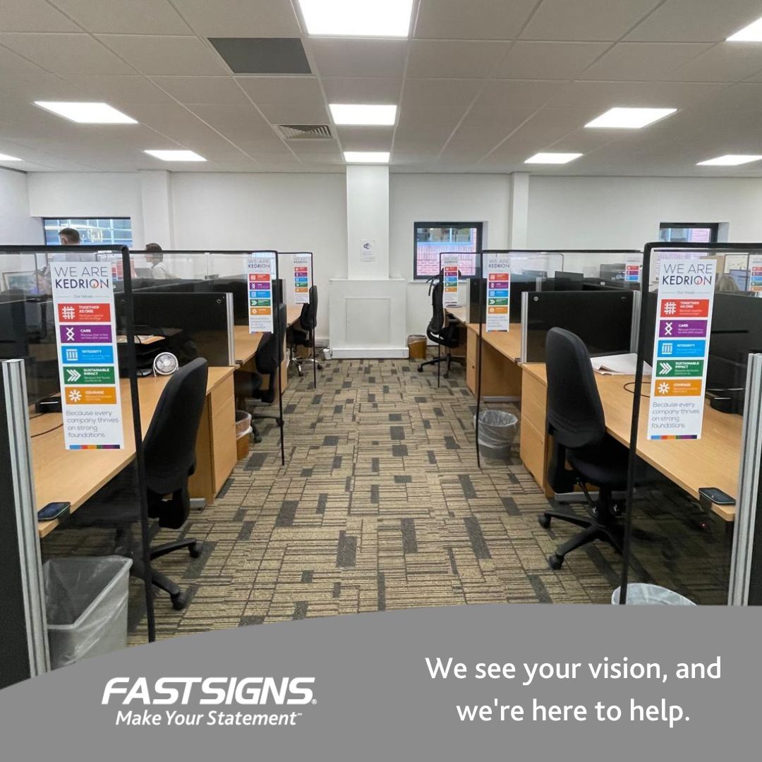 Fastsigns872's tweet image. From a blank canvas to a visually engaging workspace, teaming up with Lean Productions to create custom signage &amp;amp; graphics for Kedrion’s new premises. High-quality material &amp;amp; flawless installation, result in cohesive, durable, inspiring environment #CommercialSpace #VinylGraphics