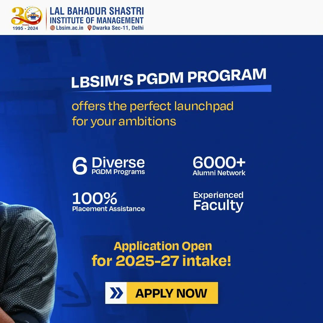 LBSIMOnline's tweet image. At LBSIM, our PGDM Program is your gateway to a thriving career in management. 

#lbsim #lbsimdwarka #pgdmprogram #pgdminstitute #bschool #managementstudent #managementeducation #businesseducation