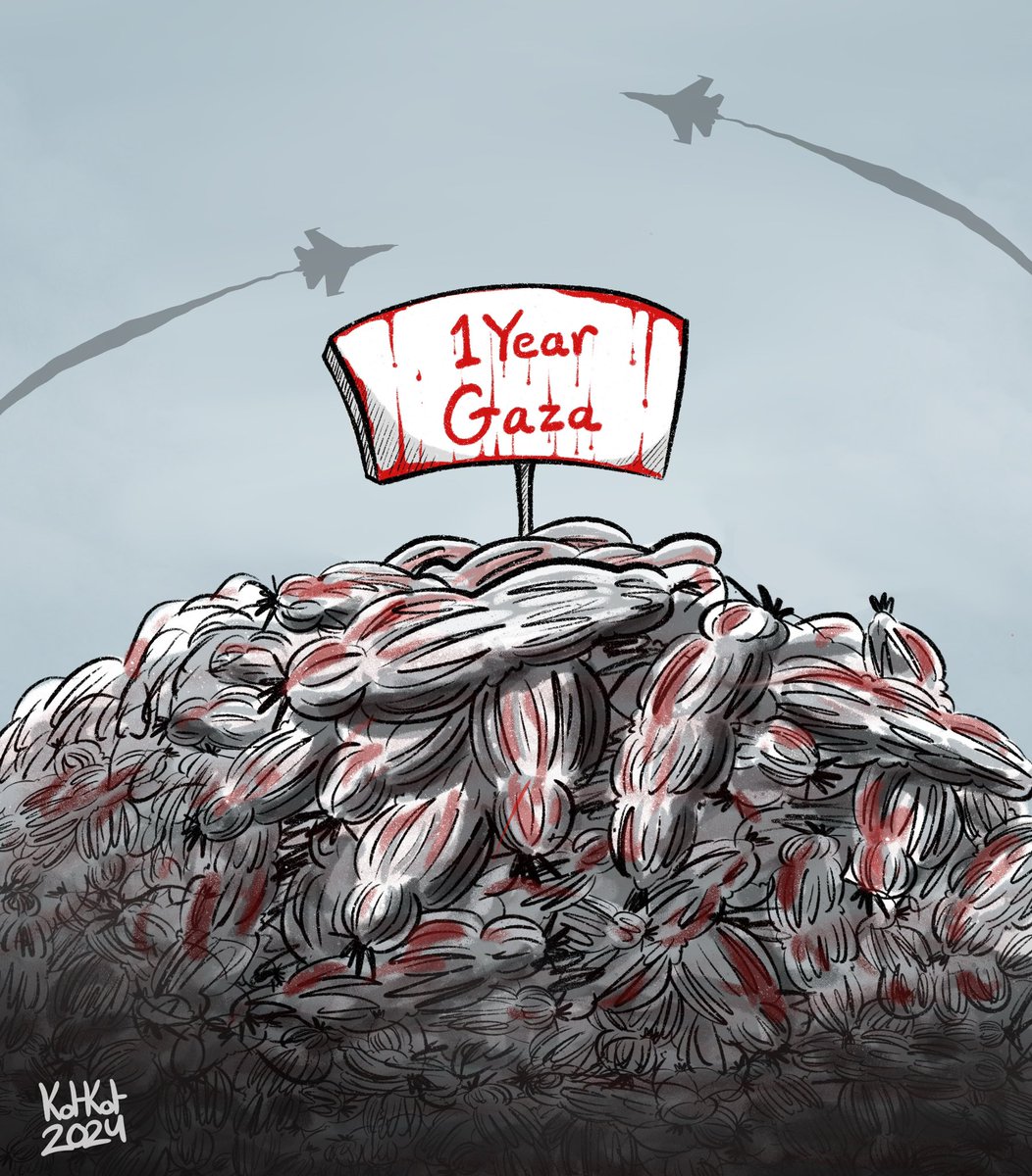 CKotkot's tweet photo. عامٌ من الإبادة في غزة 💔🇵🇸

One Year of Genocide in Gaza

#Gaza #Gaza_in_Genocide #October7 #Palestina 

Cartoon by @CKotkot https://t.co/tIuIK0vFui