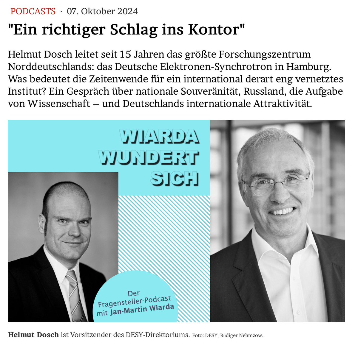 Jan-Martin Wiarda (@jmwiarda) on Twitter photo "Ein richtiger Schlag ins Kontor"
Helmut Dosch leitet seit 15 Jahren das <a href="/desy/">DESY (Deutsch)</a>. Ein Gespräch über nationale Souveränität, Russland, die Aufgabe von Wissenschaft – und Deutschlands internationale Attraktivität.
Lesen und hören im Blog:
jmwiarda.de/2024/10/07/ein… "Ein richtiger Schlag ins Kontor"
Helmut Dosch leitet seit 15 Jahren das <a href="/desy/">DESY (Deutsch)</a>. Ein Gespräch über nationale Souveränität, Russland, die Aufgabe von Wissenschaft – und Deutschlands internationale Attraktivität.
Lesen und hören im Blog:
jmwiarda.de/2024/10/07/ein…