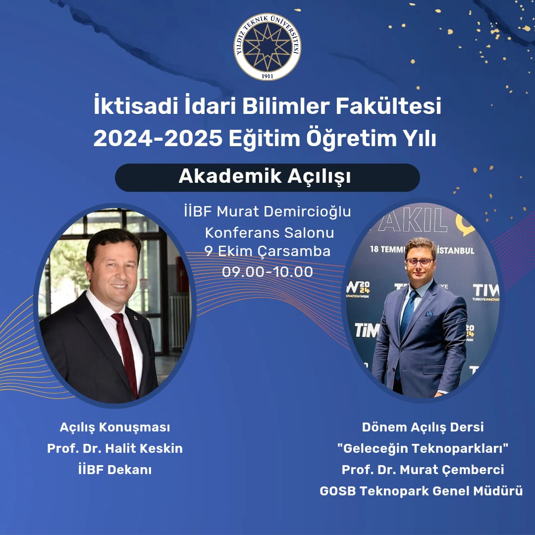 09.10.2024 Çarşamba günü saat 09.00-10.00 arası Murat Demircioğlu Konferans Salonu’nda 2024-2025 Eğitim-Öğretim Yılı Akademik Açılış toplantımız gerçekleştirilecektir.