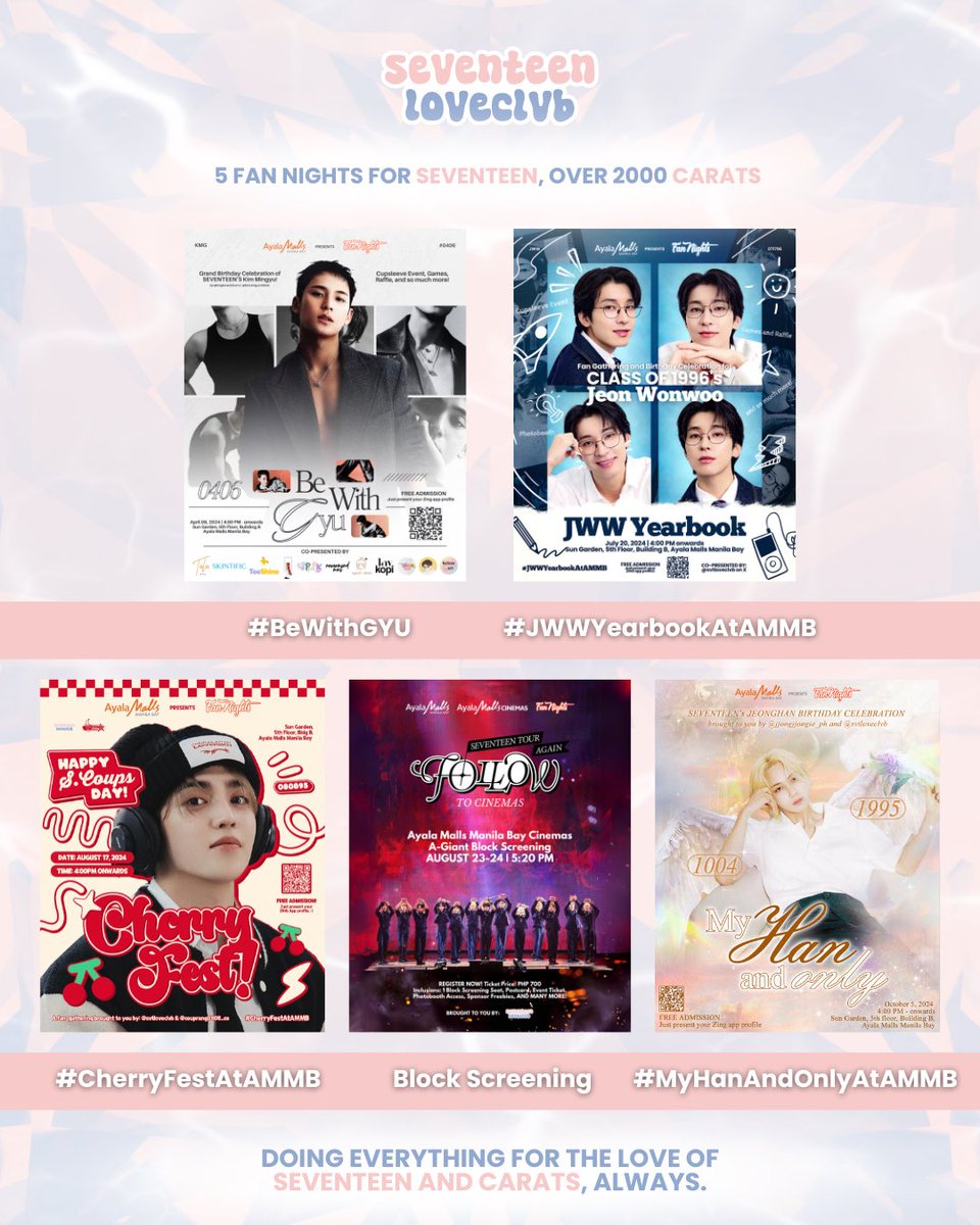 svtloveclvb's tweet photo. Taking this opportunity to thank each and everyone of you for supporting us through and through. We pulled off 5 FAN NIGHTS for SEVENTEEN in a span of 6 months with over 2000 carats present combined.
It all started with just a mere idea of creating a big scale cse for the members as a personal birthday project but now, it turned into a passion of creating events and giving carats the ultimate experience each time.
This is #TEAMSVTLOVECLVB and we are just getting started. π€ On to bigger dreams and bigger things for SEVENTEEN and CARATS, always.