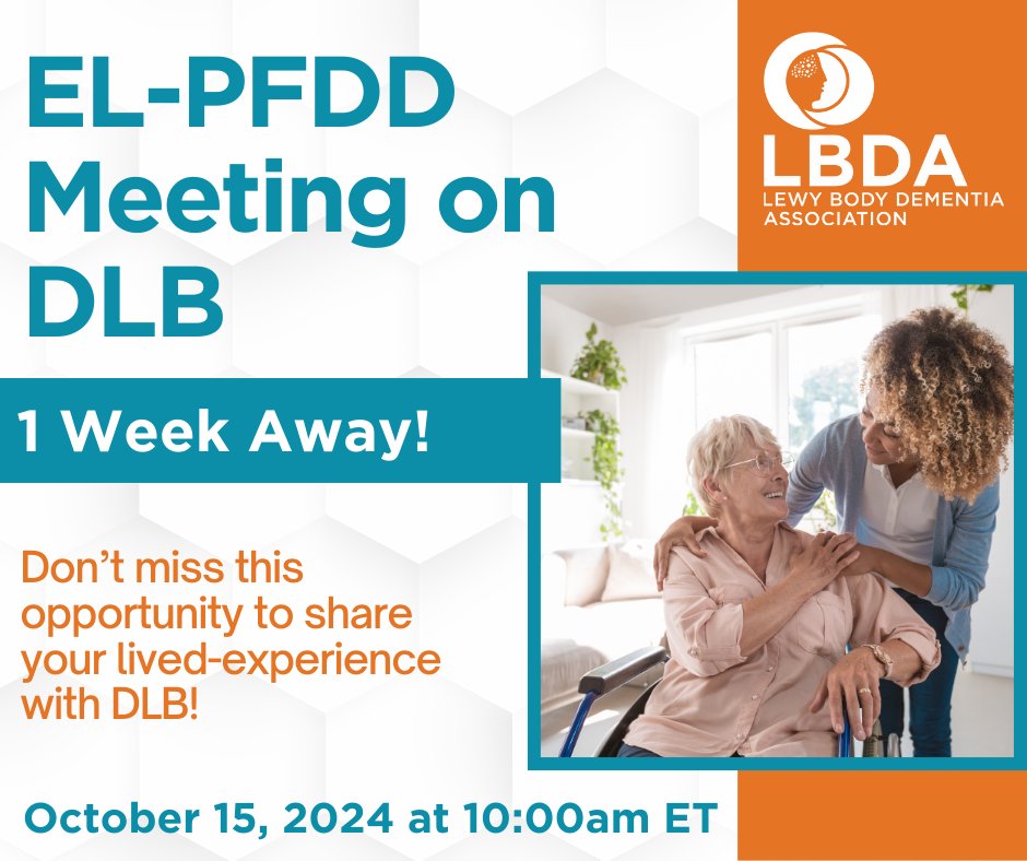LewyBodyIRL's tweet image. The @lbda & @alzassociation EL-PFDD Meeting on DLB is just one week away (15th October, 1500 to 2000 Irish time)
Register today at lbda.org/el-pfdd/?mkt_t…