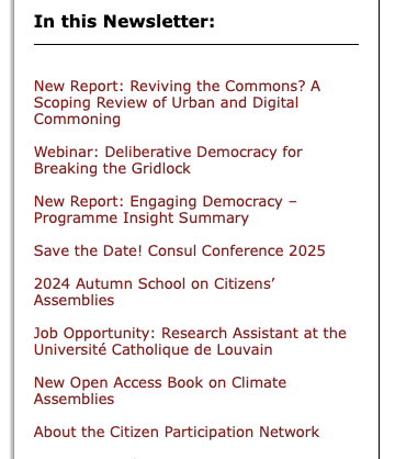 OliverEscobar's tweet photo. 🗞️just out: October newsletter of the Citizen Participation Network, including events, publications, training and a research vacancy  #democracy Available here 👉🏽 https://t.co/lfb8qedkC6 https://t.co/O0jIpFkKEm