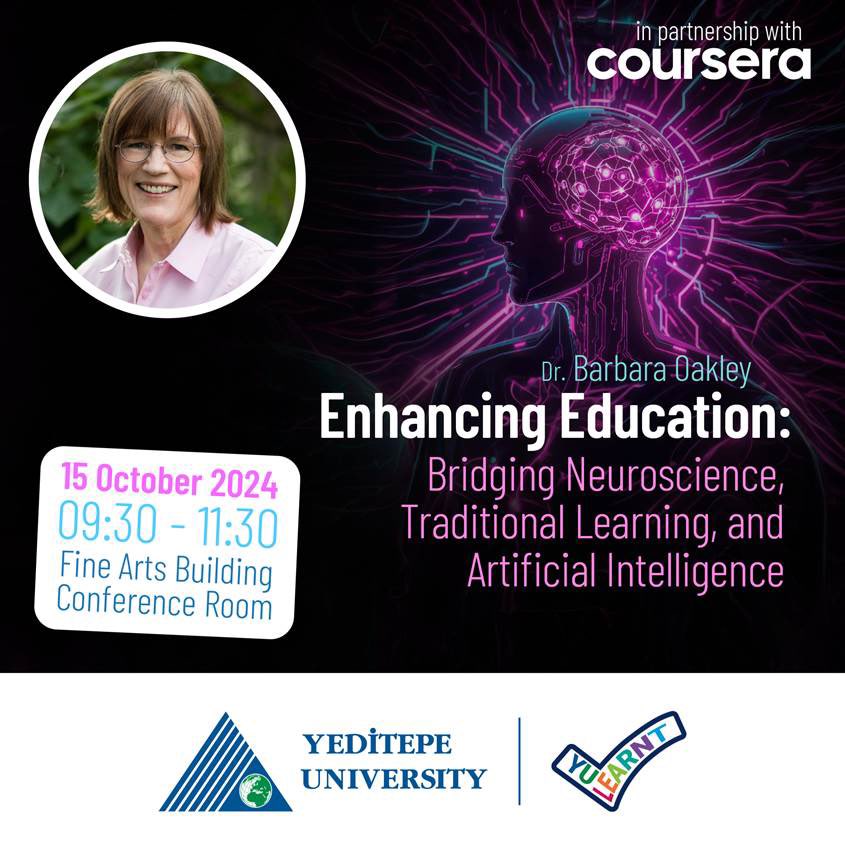 Dünyanın en popüler eğitimlerinden biri olan (Learning How to Learn [Öğrenmeyi Öğrenmek]) programının yaratıcısı Dr. Barbara Oakley, eğitimi geliştirmek için sinirbilim, geleneksel öğrenme yöntemleri ve üretken yapay zekanın güçlü kesişimini incelemektedir. ✨ Beynin öğrenme
