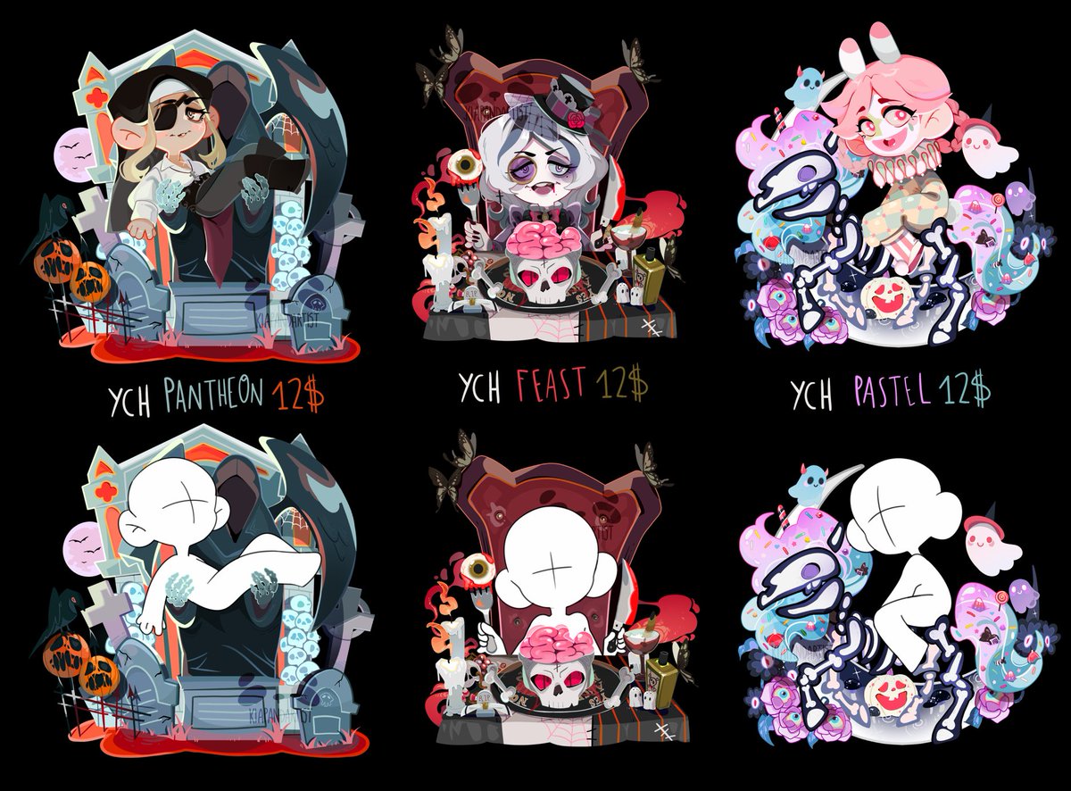 Y C H  🎃 H A L L O W E E N

If you are interested, please DM me or comment below with your info and refs. There is no  limit of spots for each design!✨

 #ych #yourcharacterhere #spooky #halloween #digitalart #art #colorful  #chibi