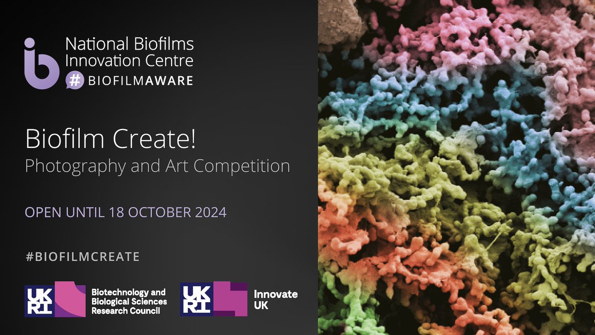 ⏰Our annual #BiofilmCreate competition will close on 18 October!

📷The competition is a great way to showcase your #photography or #art skills whilst highlighting the impact of #biofilms

🏆Amazon gift cards will be awarded in both categories

🗳️biofilms.ac.uk/create #biofilm