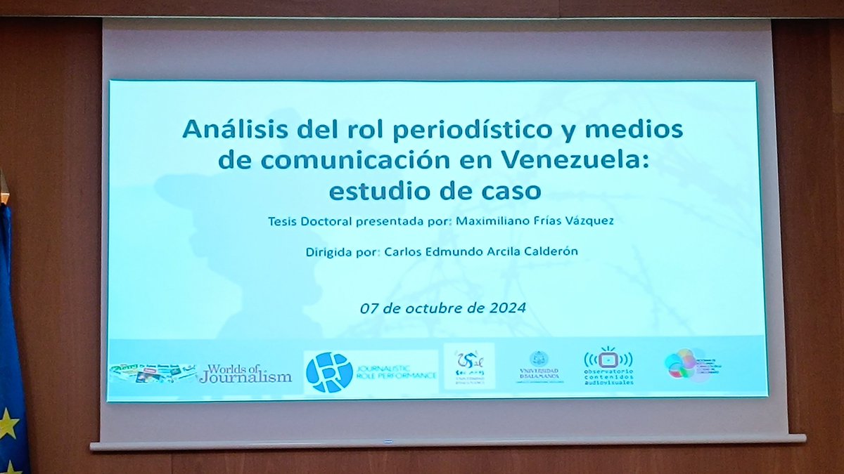 OCA_usal's tweet photo. Desde aquí, dar la enhorabuena a @MaxFriasV, que en la mañana de hoy ha defendido su tesis doctoral titulada “Análisis del rol periodístico y medios de comunicación en Venezuela: estudio de caso”, dirigida por @carlosarcila. https://t.co/JEta4F5362