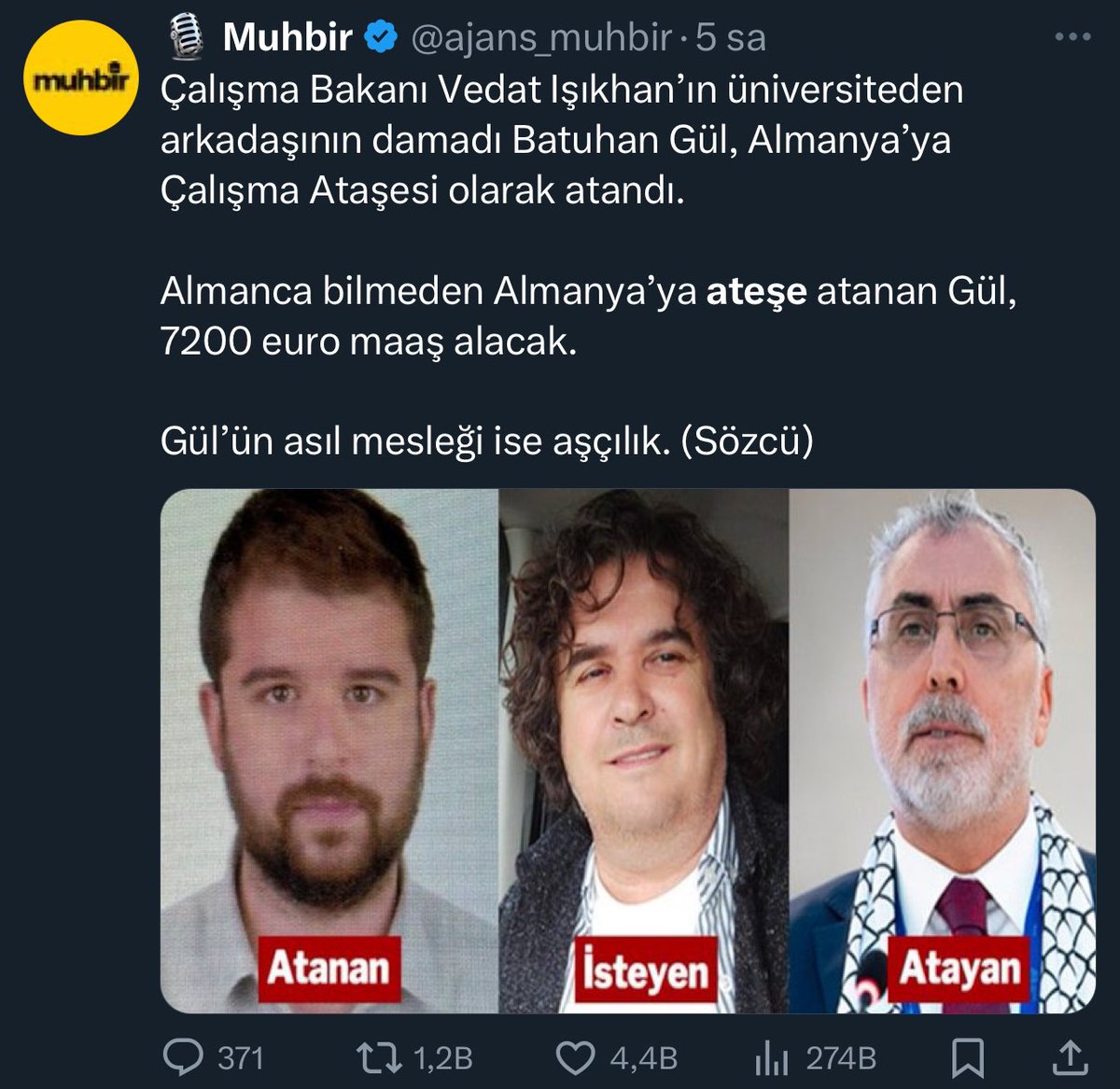 Aslında olan;

Söz konusu kişi aşçı değil uluslararası ilişkiler mezunu

Yurtdışına görevlendirmeler için gereken 70 puan alt sınırından çok yukarıda 82.5 puana sahip

Bakan Bey ile herhangi bir yakınlığı yok

Beldeler ekte