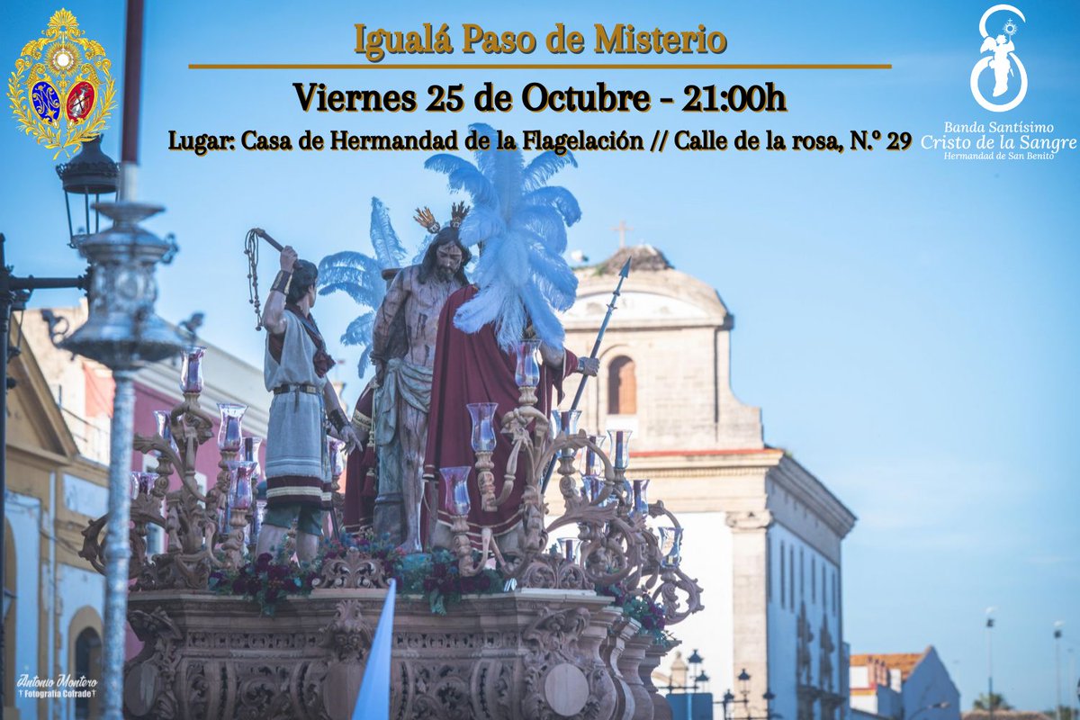 ⚪️⚫️¡LLEGÓ EL DIA COSTALERO!⚫️⚪️
Igualá Santisimo Cristo de la Flagelación
🗓️HOY, Viernes 25 de Octubre a las 21:00h
📍Casa Hermandad de laFlagelación (C/ de la rosa, N°29)
Calzado NEGRO de salida IMPRESCINDIBLE