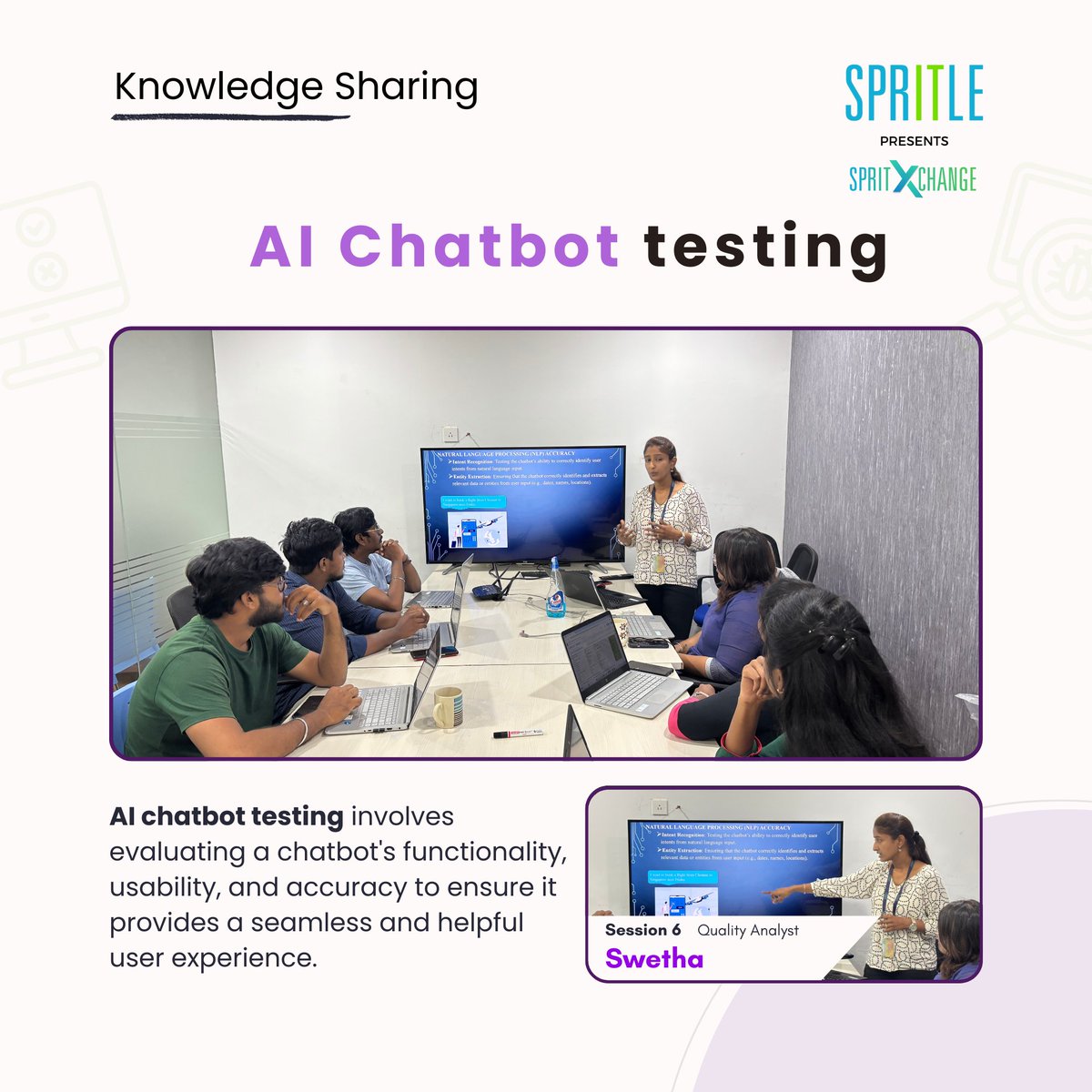spritlesoftware's tweet image. Spritle Software recently hosted an engaging and informative knowledge-sharing session, led by our very own Swetha, focused on the evolving world of AI chatbot testing!

#AIAutomation #ChatbotTesting #TechTalks #UserExperience #Innovation #AI #spritle #qualityanalyst