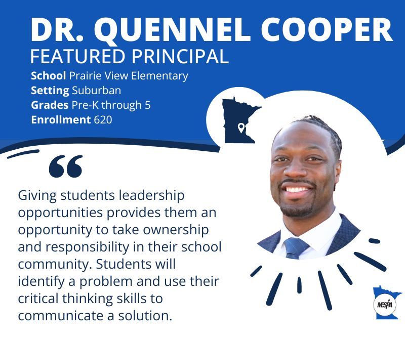 Meet #FeaturedPrincipal Dr. <a href="/Quennel_Cooper/">Dr. Quennel Cooper</a>! He believes in the power of representation and developing future leaders. He's proud of empowering students and staff, like helping students create an anti-bullying video still played 11 years later! #RepresentationMatters #MESPA