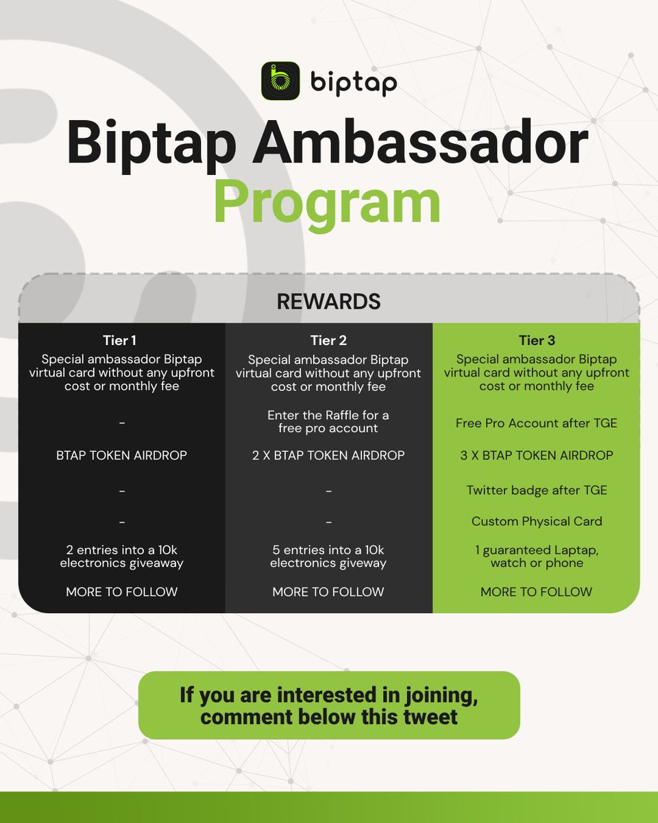 Our <a href="/biptapofficial/">biptap</a> ambassador program is now live. 

Comment ⬇️ below if you wish to be considered, to receive the application form in DM’s.

Help your friends by recommending them below 🫶