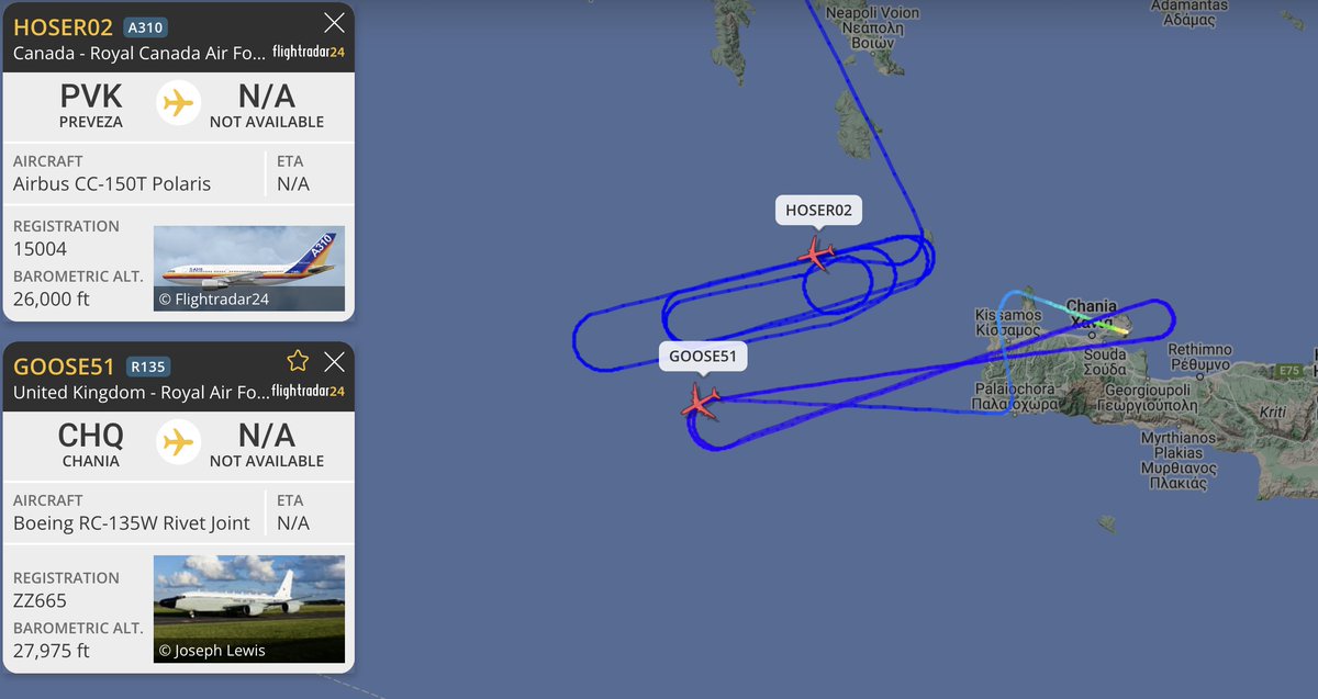 alternativewip's tweet photo. #RAF #RCAF CC-150T polaris / RC-135W rivet joint seen on the flight radar circling to the south of greece, departures from chania and aktion. #HOSER02 #GOOSE51 #C2B3C3 #43C39C https://t.co/sbCBXSFY5A