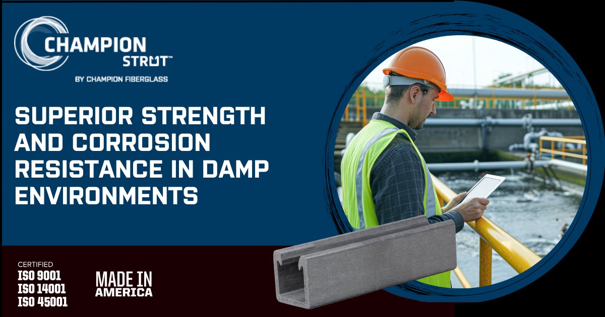 championfg's tweet photo. Wastewater treatment plants face wet conditions, harsh chemicals, and exposure to outdoor elements. Champion Strut™ provides durable support in these demanding environments. 

Learn more @ https://t.co/TIF7Op0Nun

*Made in America*
#strut #strutchannel #corrosionresistant https://t.co/D8E0vklz7u
