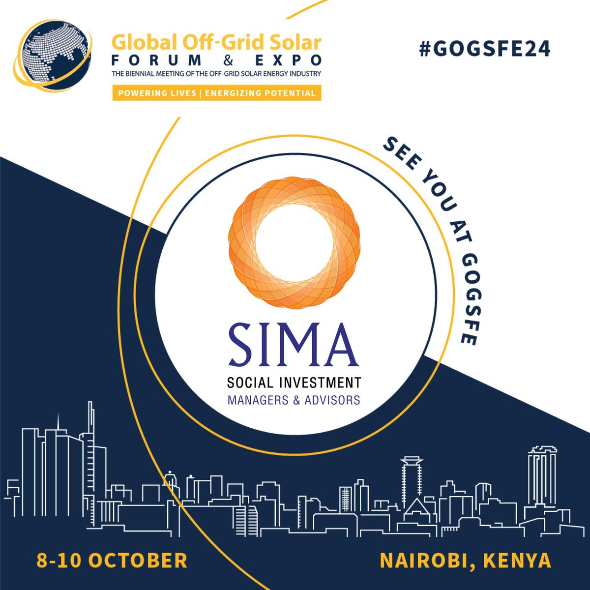 SIMA_Funds's tweet image. The 8th Global Off-Grid Solar Forum &amp;amp; Expo is almost here! @OGSolarForum 

Join us in Nairobi, Kenya, from Oct 8-10. 

Let’s connect for a sustainable energy future! 

#GOGLA #OffGridSolar #SIMA