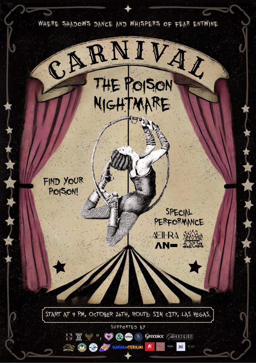 ㅤㅤ

Stirring 𝒐𝒏𝒄𝒆 𝒂𝒈𝒂𝒊𝒏 in the shadows of 𝐇𝐚𝐥𝐥𝐨𝐰𝐞𝐞𝐧,
The gates creak open where 𝖓𝖎𝖌𝖍𝖙𝖒𝖆𝖗𝖊𝖘 and 𝖉𝖗𝖊𝖆𝖒𝖘 collide.

Eerie delights and mysterious thrills, 𝒘𝒊𝒍𝒍 𝒚𝒐𝒖 𝒘𝒂𝒍𝒌 𝒕𝒉𝒆 𝒑𝒂𝒕𝒉 𝒃𝒆𝒕𝒘𝒆𝒆𝒏?

ㅤㅤ