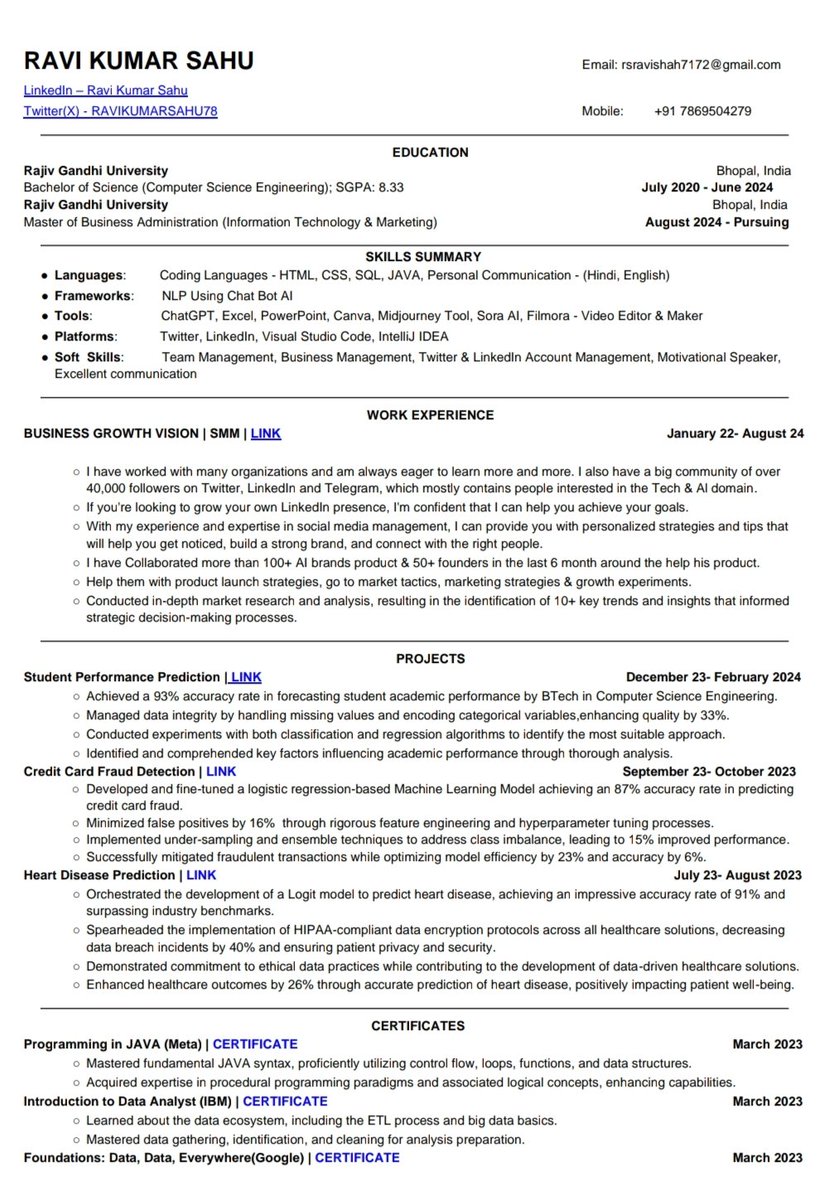 This Resume has an ATS score of more than 88🤯

This Resume helped many in getting an interview calls from companies like Google, Microsoft, Amazon, and many more. 💼

I have personally used this single-column resume in my job hunting and got amazing results

I am sharing the