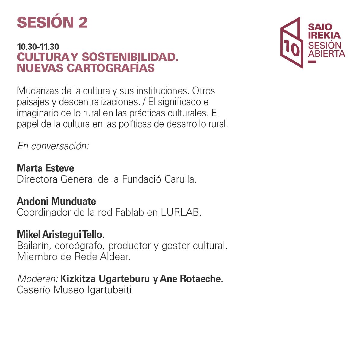 👥¿Quién viene a Sesión Abierta y qué temas trataremos? ¡Desliza y conoce el programa de Deconstruir la mirada. "Otras posibilidades desde la cultura"!

↪️Desliza las imágenes y descubre las sesiones que hemos preparado para el próximo 24 de octubre