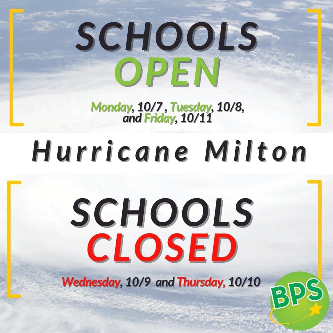 Please see open &amp; closing info below. Students will have access to courses all week, but safety is the first priority!