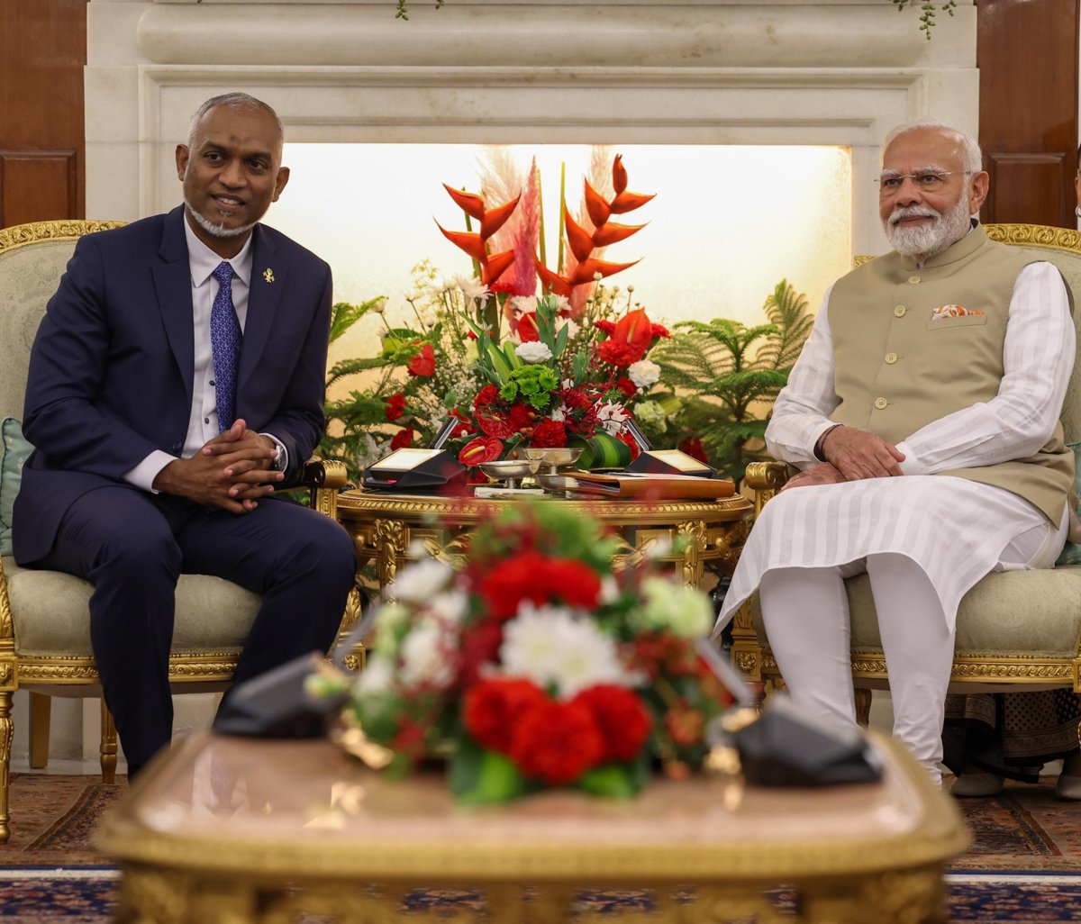 Narendra Modi (@narendramodi) on Twitter photo I am delighted to welcome President Dr. Mohamed Muizzu to India. During our talks today, we discussed ways to improve economic linkages, connectivity, cultural connect and also cooperation in sectors like climate change, water resources, agriculture, fisheries and more.
<a href="/MMuizzu/">Dr Mohamed Muizzu</a> I am delighted to welcome President Dr. Mohamed Muizzu to India. During our talks today, we discussed ways to improve economic linkages, connectivity, cultural connect and also cooperation in sectors like climate change, water resources, agriculture, fisheries and more.
<a href="/MMuizzu/">Dr Mohamed Muizzu</a>