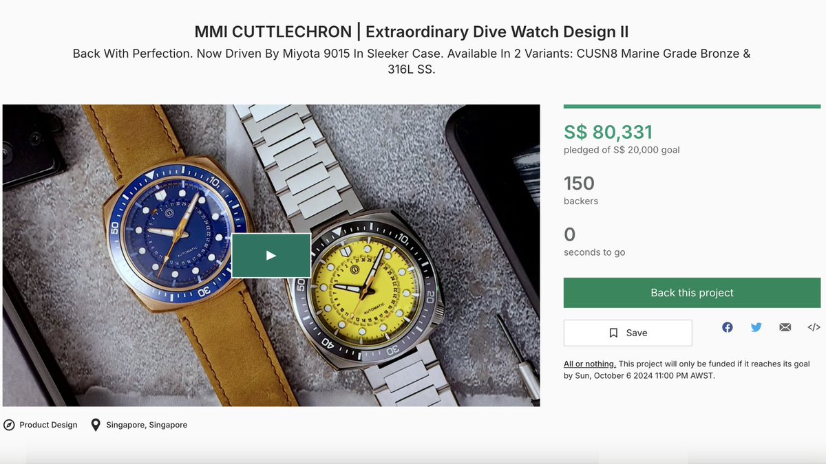 MmiWatches's tweet photo. We’re officially funded! Thank you all for your incredible support!

We will continue offering pre-orders on our website. If you’d like to purchase a CuttleChron, you can do so on our MMI Watches website.

https://t.co/Q5prE07iUm

#WATCH #microbrandwatch #Kickstarter #wristwatch https://t.co/X3B7usfXfV