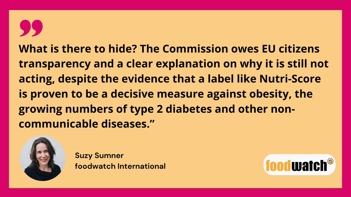 #Nutriscore: European Ombudsman concludes “maladministration” of the Commission for withholding documents of public interest. foodwatch demands full transparency and supports the introduction of a mandatory and harmonised front-of-pack label across the EU. foodwatch.org/en/nutri-score…