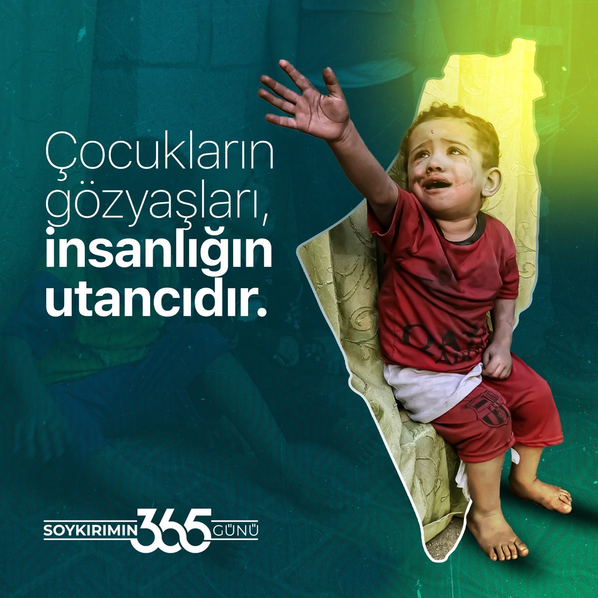 Gazze'de çocuklar 365 gündür parklarda oynayamıyor, işgalci İsrail'in bombaları altında hayatta kalmaya çalışıyor. O çocukların çığlıkları, insanlığın kara lekesidir.

#1YearOfGenocide
#Soykırımın365Günü
#365DaysOfGenocide