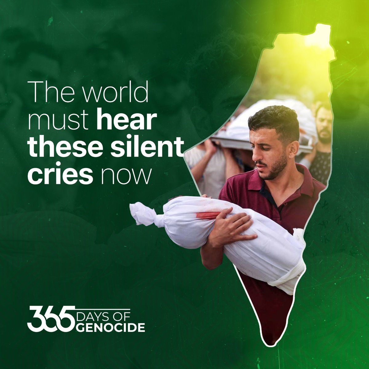 The occupying Israel has been killing innocent people for 365 days before the eyes of the world.

The world remains silent to the cries of those left behind!

#1YearOfGenocide
#Soykırımın365Günü
#365DaysOfGenocide