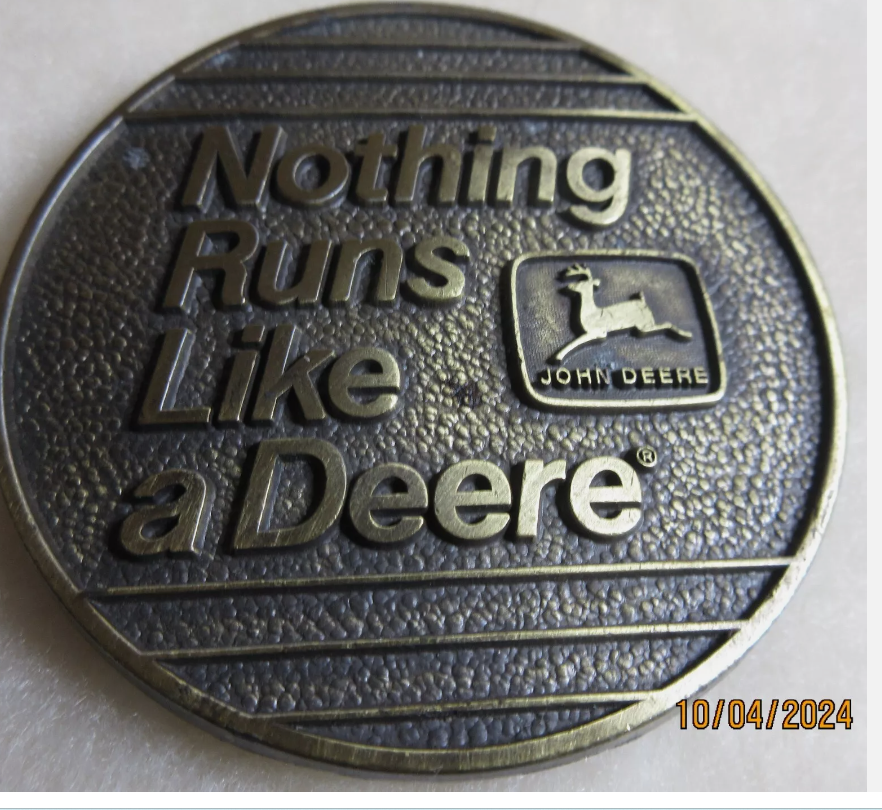 rusticrelics04's tweet photo. John Deere Nothing Runs Like A Deere Brass Belt Buckle 1968 Trademark Logo jd https://t.co/M15AXC3tWI #eBay via @eBay #johndeere #farming #beltbulckle #fashion #farmer #gifts #collector #vintage #Brass #Trademark #1960s #JD #JDtractor #agriculture #Agtwitter #AG #harvest #Tractor https://t.co/7jLccNbh3B